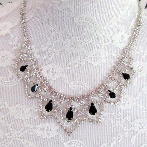 Crystal clear & black rhinestone bib necklace - Mood by Jon Richard